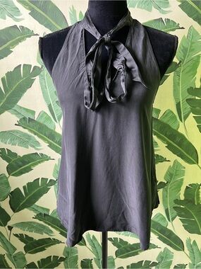Amanda Uprichard Tank Top Womens Small Charcoal Black Silk Neck Tie